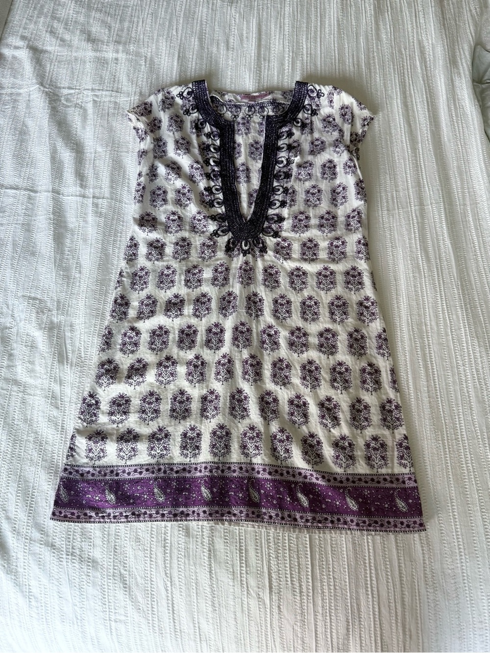 Calypso St. Barth Purple and White Boho Tunic Dress